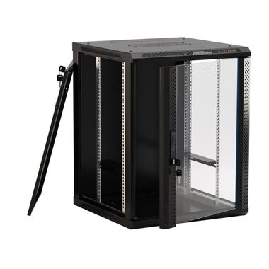 Шкаф настенный TWB-1566-GP-RAL9004 19дюйм 15U 775х600х600мм стеклян. дверь черн. (RAL 9004) (разобранный) Hyperline 392640