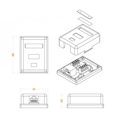 Розетка компьютерная 1-м ОП Dual IDC SB1-1-8P8C-C6-WH RJ45 (8P8C) кат.6 Hyperline 430232