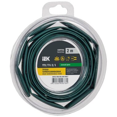 Трубка термоусадочная ТТУ нг-LS 2/1 зел. (уп.2м) IEK UDR12-002-001-002-K06-T