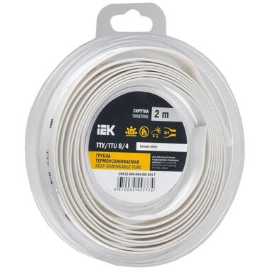 Трубка термоусадочная ТТУ нг-LS 8/4 бел. (уп.2м) IEK UDR12-008-004-002-K01-T