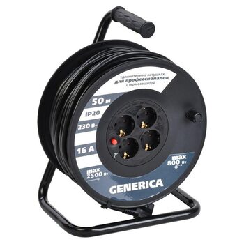Удлинитель на катушке 4х50м 16А IP20 УК50 2P+PE 3х1.5 термозащита GENERICA IEK WKP20-16-04-50-G
