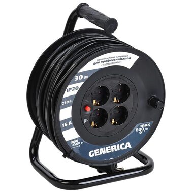 Удлинитель на катушке 4х30м 16А IP20 УК30 2P+PE 3х1.5 термозащита GENERICA IEK WKP20-16-04-30-G