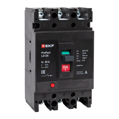 Выключатель автоматический 3п 20А 18кА LS125 ProPact EKF mccb-125-18-3-20-ls