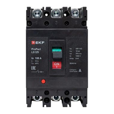 Выключатель автоматический LS125 18кА 3P 100А ProPact EKF mccb-125-18-3-100-ls