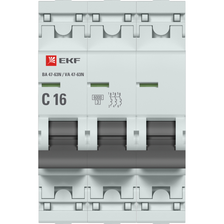 Выключатель автоматический 3п 16А (C) 6кА ВА 47-63N PROxima EKF M636316C