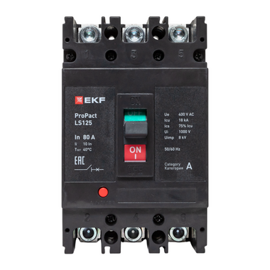 Выключатель автоматический 3п 80А 18кА LS125 ProPact EKF mccb-125-18-3-80-ls
