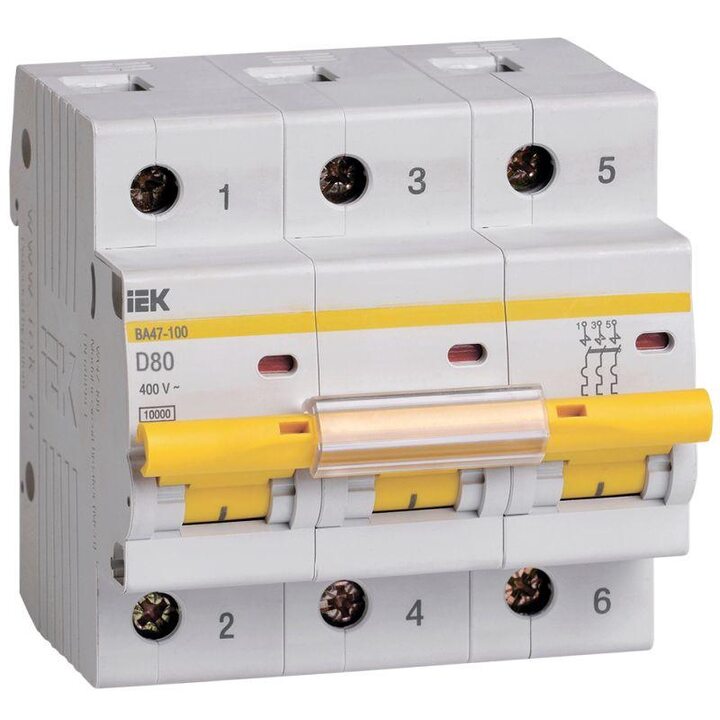 Выключатель автоматический модульный 3п D 80А 10кА ВА47-100 IEK MVA40-3-080-D