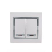 Выключатель 2-кл. СП Mira 10А IP20 с подсветкой с сер. вставкой бел. LEZARD 701-0215-112